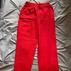 Red Linen-Blend Woven Pants